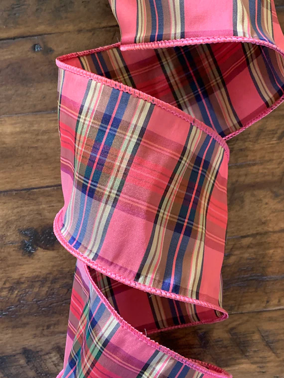 2.5 or 4 Coral Plaid Ribbon  Wired Edges  10 | Etsy | Etsy (US)