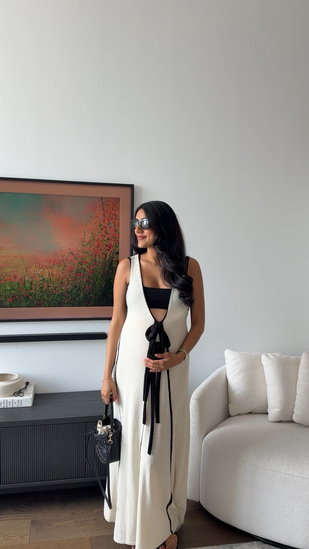 80 degrees and eight months pregnant is no joke 🥵 my exact dress is sold out (Draco Midi Dress from Petal and Pup) but I linked similar options! 