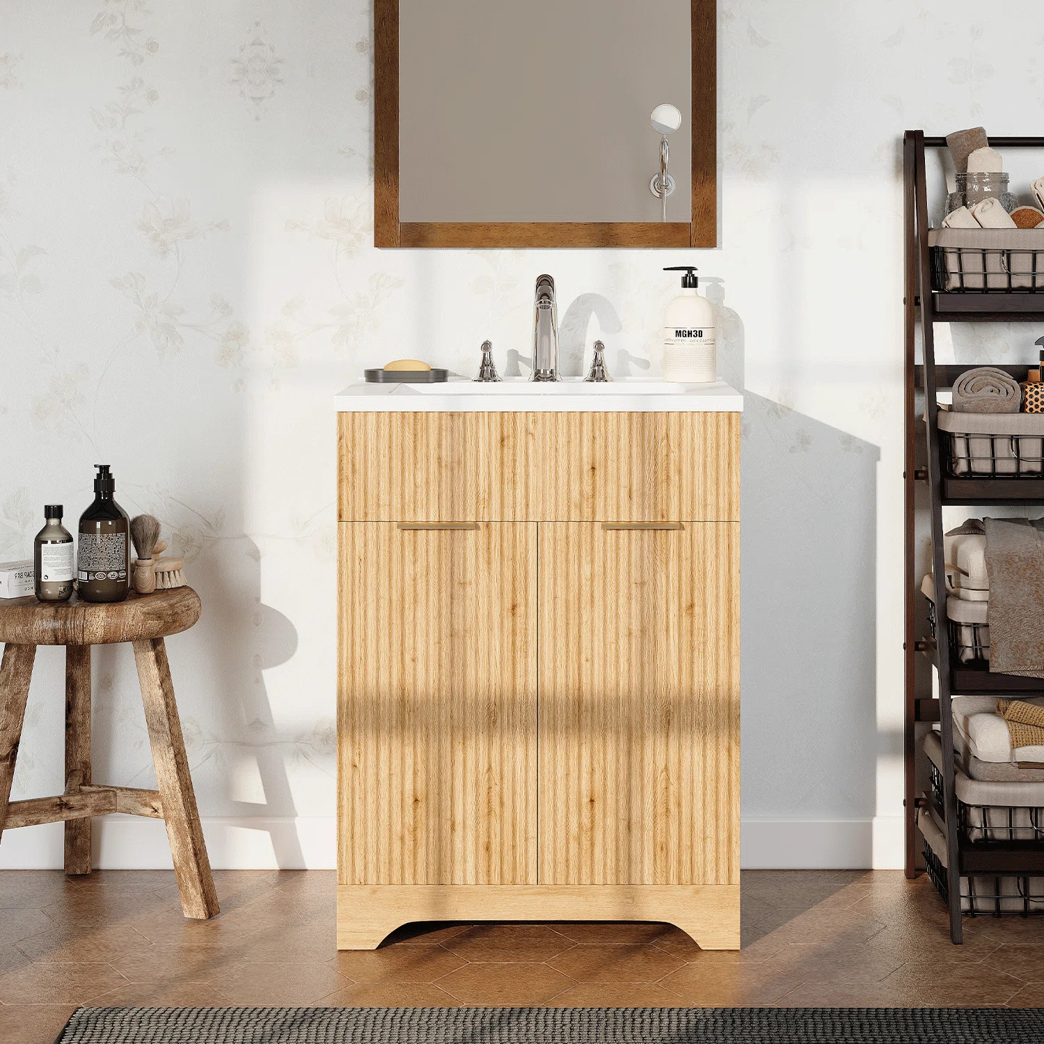Ebern Designs Fluted Bathroom Vanity With Ceramic Sink With Drawers &  Storage Cabinet | Wayfair | Wayfair North America