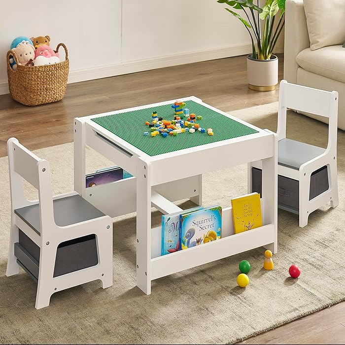 GTOLV Kids Table and Chair Set, 3 in 1 Wooden Activity Table with Storage Drawer for Toddlers Dra... | Amazon (US)