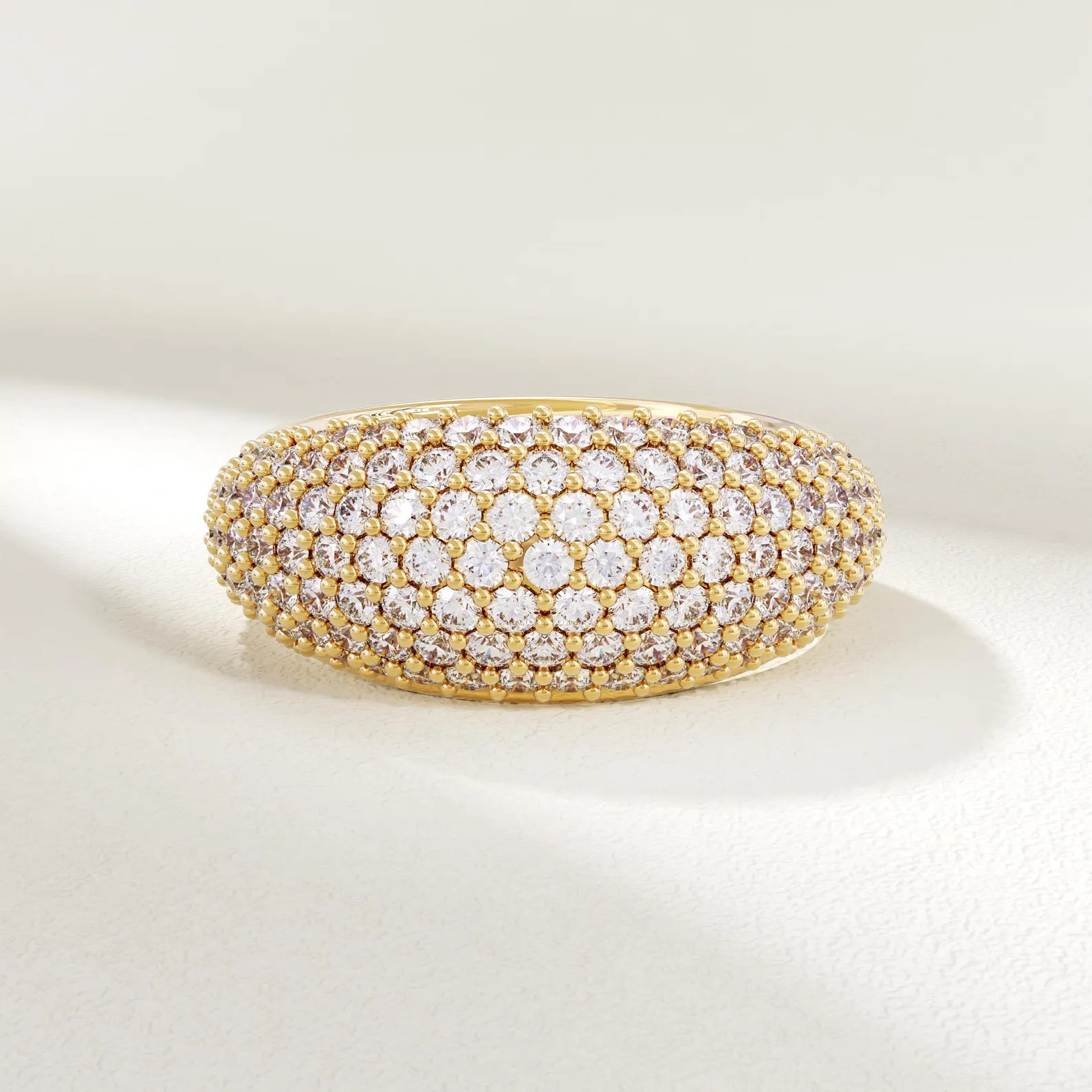 14k Gold Dome Ring Pave Wide Band Solid Gold Chunky Statement Ring Bold Jewelry Gift for Her Hand... | Etsy (US)