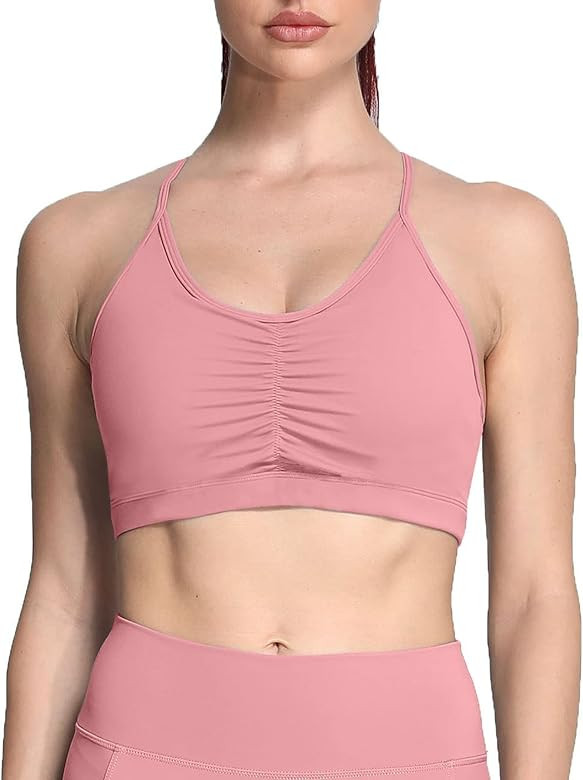 Aoxjox Sports Bras for Women Workout Fitness Ruched Training Baddie Cross Back Yoga Crop Tank Top | Amazon (US)