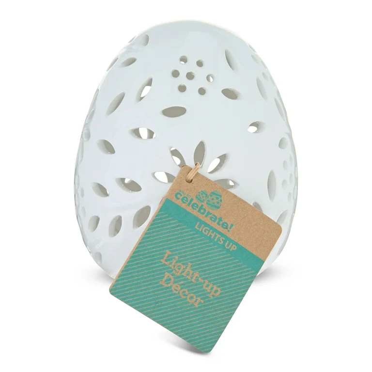 Small Light-Up Ceramic Egg Decoration, White, Easter by Way To Celebrate | Walmart (US)