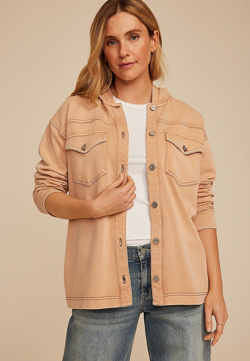 Washed Hooded Shacket | Maurices