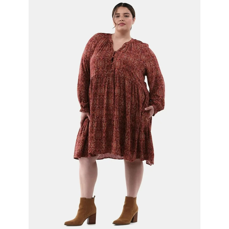 Terra & Sky Women's Plus Size Mini Peasant Dress, Sizes 0X-5X | Walmart (US)