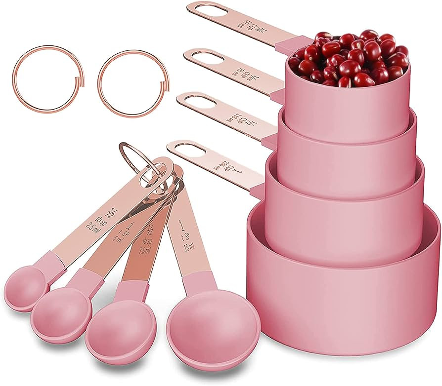 Rose Gold Stainless Steel Handle Measuring Cups and Spoons Set, 8 Piece Stackable Accurate Tables... | Amazon (US)