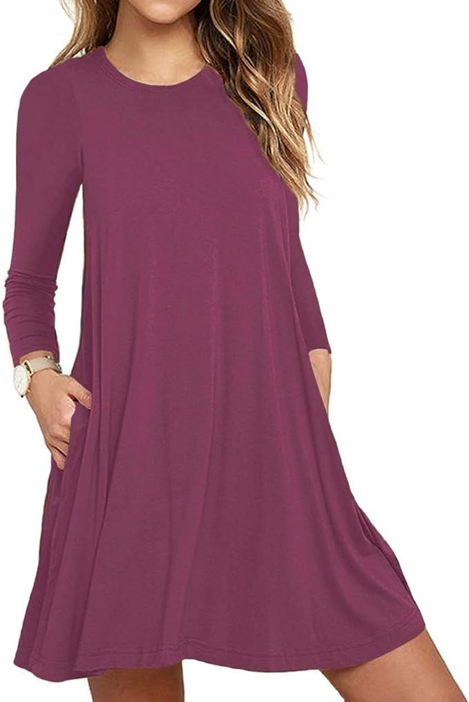 Unbranded Women's Long Sleeve Pocket Casual Loose T-Shirt Dress | Amazon (US)