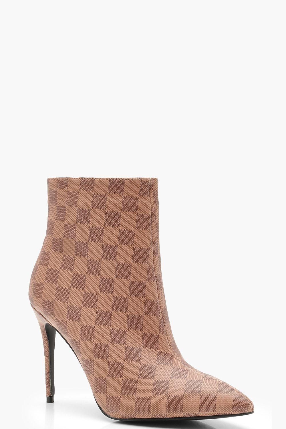 Contrast Check Pointed Toe Stiletto Shoe Boots | Boohoo.com (US & CA)