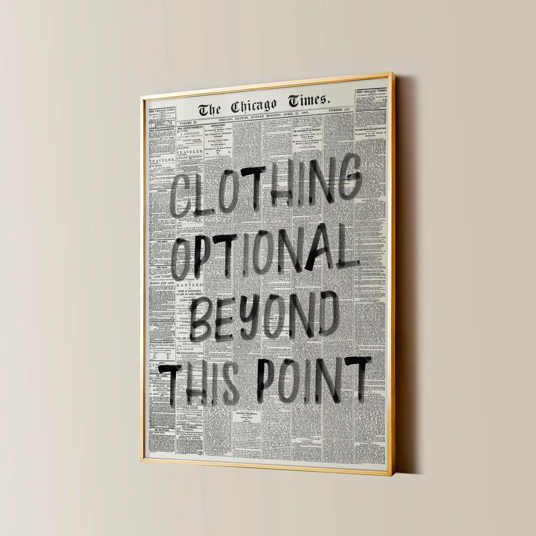 Funny Bathroom Newspaper Print, 'clothing Optional' Black and White Art (digital Download) - Etsy | Etsy (US)