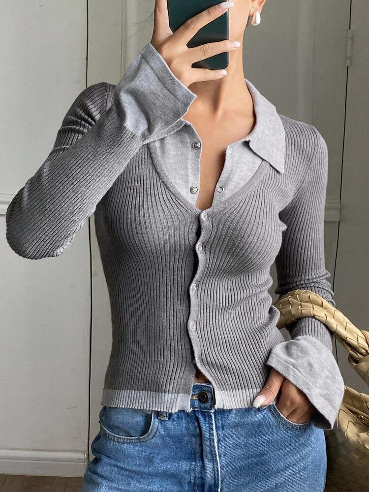 DAZY Women's Contrast Color Collared Pullover Sweater, Casual & Slim Fit Fall | SHEIN