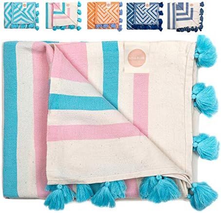 Nova Blue Turkish Beach Towels - Pink Stripe Beach Towel Made from 100% Turkish Cotton, Extra Lar... | Amazon (US)