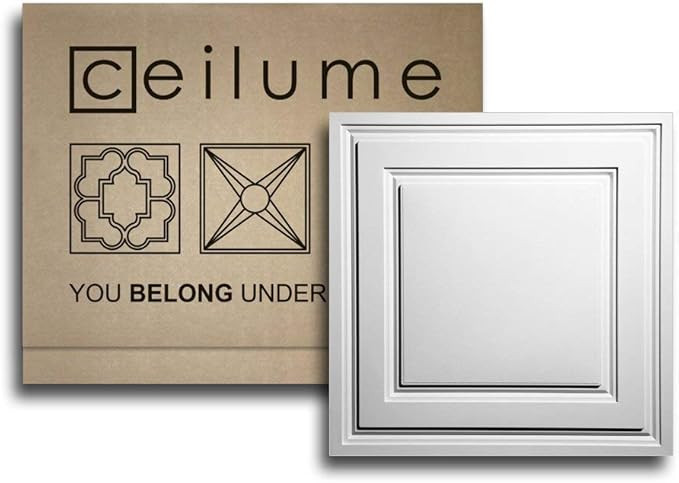 Ceilume 12 pc Stratford Ultra-Thin Feather-Light 2x2 Lay in Ceiling Tiles - for Use in 1" T-Bar C... | Amazon (US)