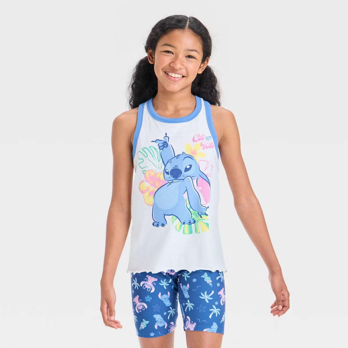Girls' Disney Stitch "Cute But Wild" Graphic Raglan Tank Top - White | Target
