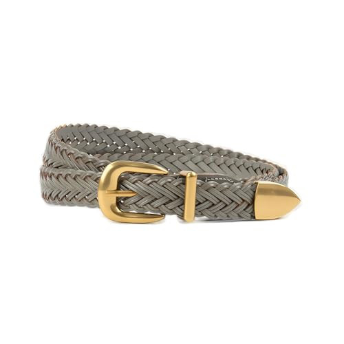 Women's Braid Leather Belt,Skinny Woven Waist Belt with Gold Buckle,Dress and Jeans Belt (Grey, Length:110cm(Suit 19.5-37inch)) | Amazon (US)