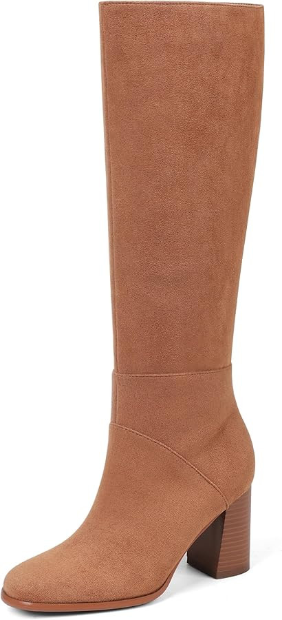 Knee High Boots Women Fall Winter Faux Suede Square Toe Chunky Block Heel Wide Calf Boots Fashion... | Amazon (US)