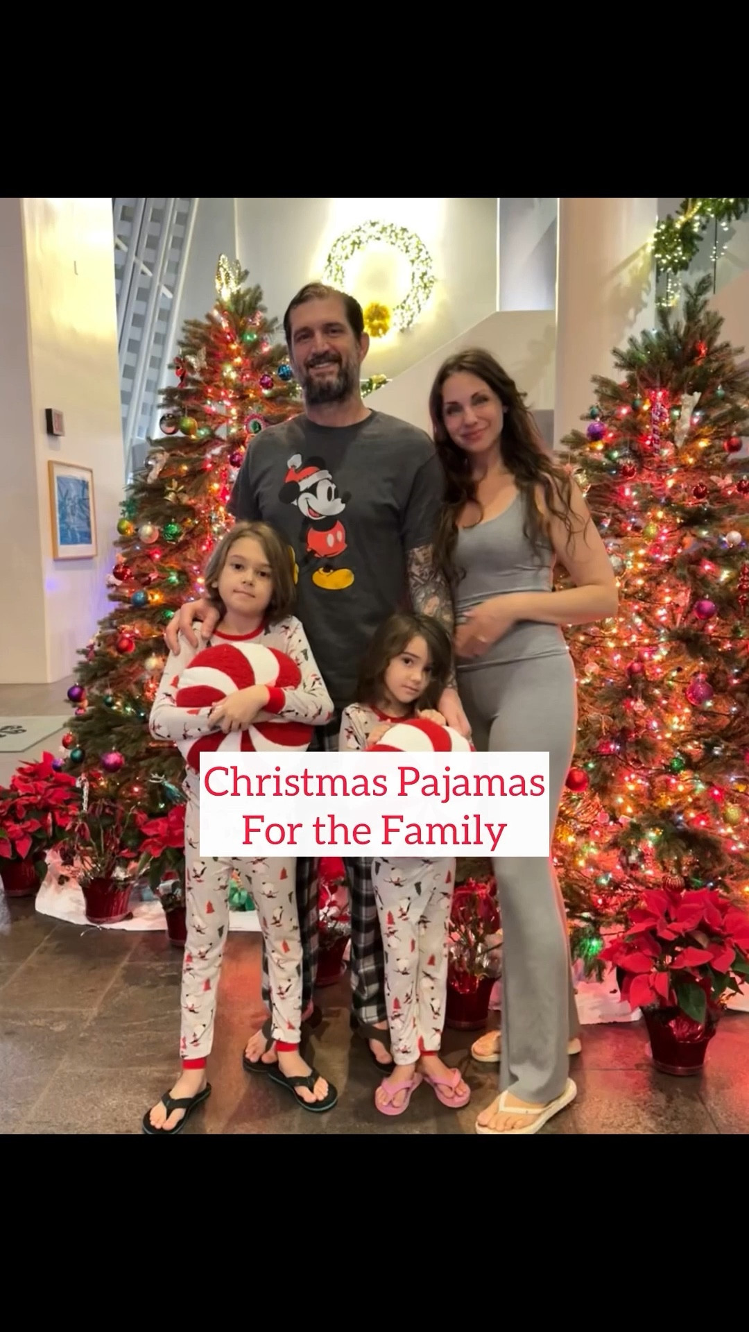 Looking for soft, cute Christmas pajamas?! These ones are the best! We actually buy these pajamas for the kids in all kinds of prints year round but they absolutely love their matching Christmas pajama sets! We took this family photo together last year & I semi matched with my skims soft lounge set. Daddy had a Mickey Christmas tee and plaid pants. The kids love these Christmas pillows too they named them peppy & minty ❤️🤍

#christmaspajamas #christmasphotos

#LTKHoliday #LTKmomlife #LTKKids