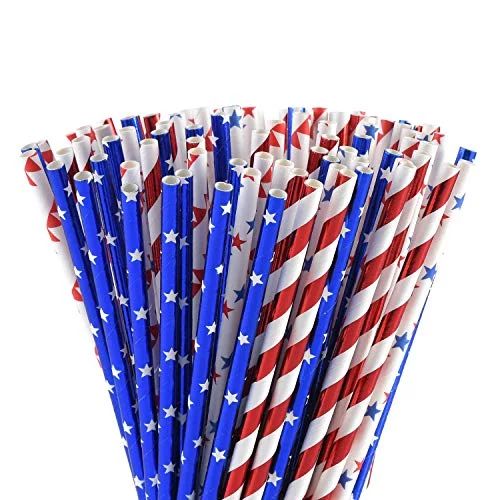 ALINK American Flag Red Blue White Paper Straws, 100 Biodegradable Straws for Memorial Day /4th o... | Walmart (US)