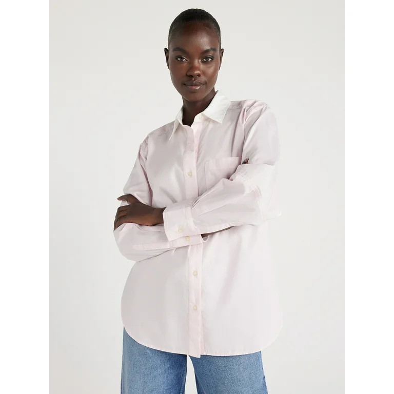 Free Assembly Women's Button Front Boxy Tunic Shirt with Long Sleeves, Sizes XS-XXL | Walmart (US)