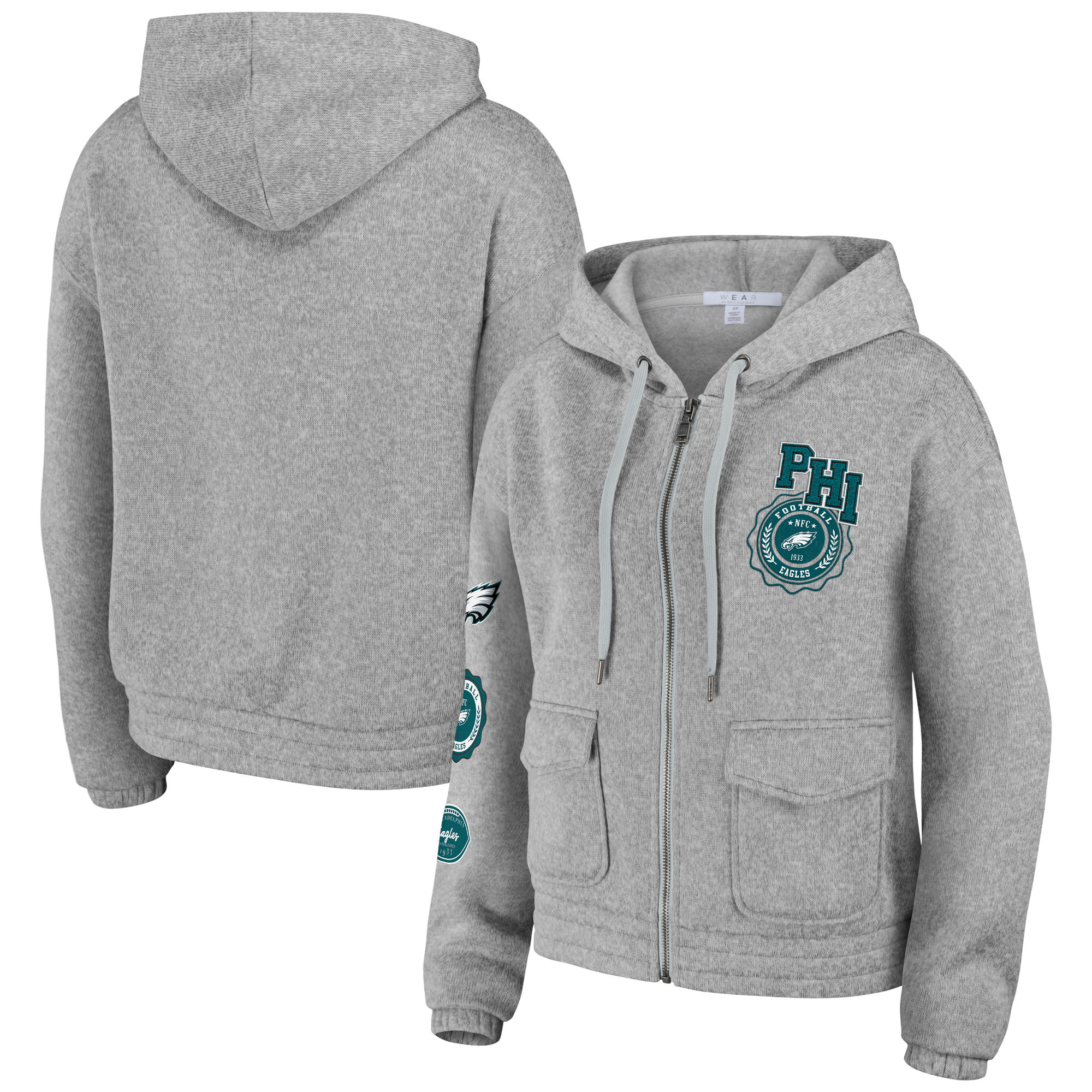 Women's WEAR by Erin Andrews Heather Gray Philadelphia Eagles Full-Zip Hoodie | Fanatics