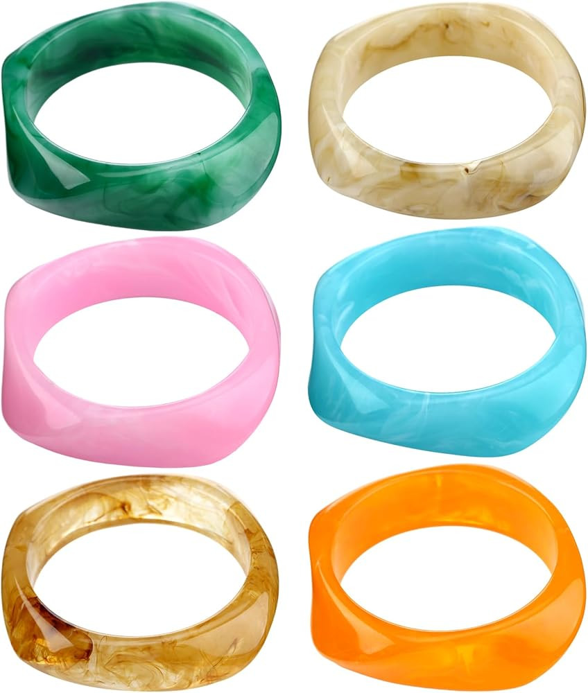 Quelay 6 Pcs Acrylic Resin Bangle Bracelet for Women Vintage Wide Geometric Colorful Bracelets Pu... | Amazon (US)
