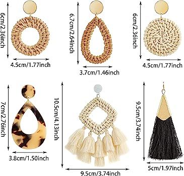Ponpon 6-18 Pairs Earrings for Women, Lightweight Summer Earrings Straw Earrings Fashion Geometri... | Amazon (US)