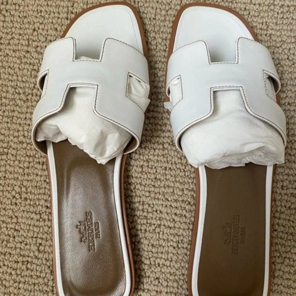 white Ｈermes Oran sandals | Poshmark
