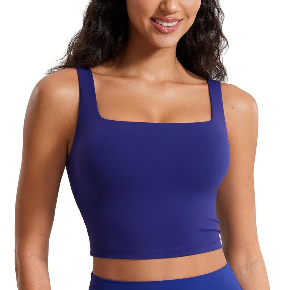 CRZ YOGA Butterluxe Womens Square Neck Longline Sports Bra - Workout Crop Tank Tops Padded Yoga C... | Amazon (US)