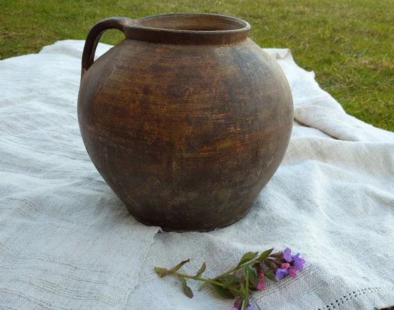 Large vase Primitive antique ceramic crock vase Very old clay pitcher Farmhouse pot jug for rusti... | Etsy (US)