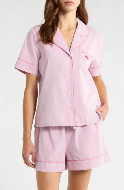 Nordstrom Classic Short Cotton Pajamas in Pink Chambray Double Hearts at Nordstrom, Size Medium | Nordstrom