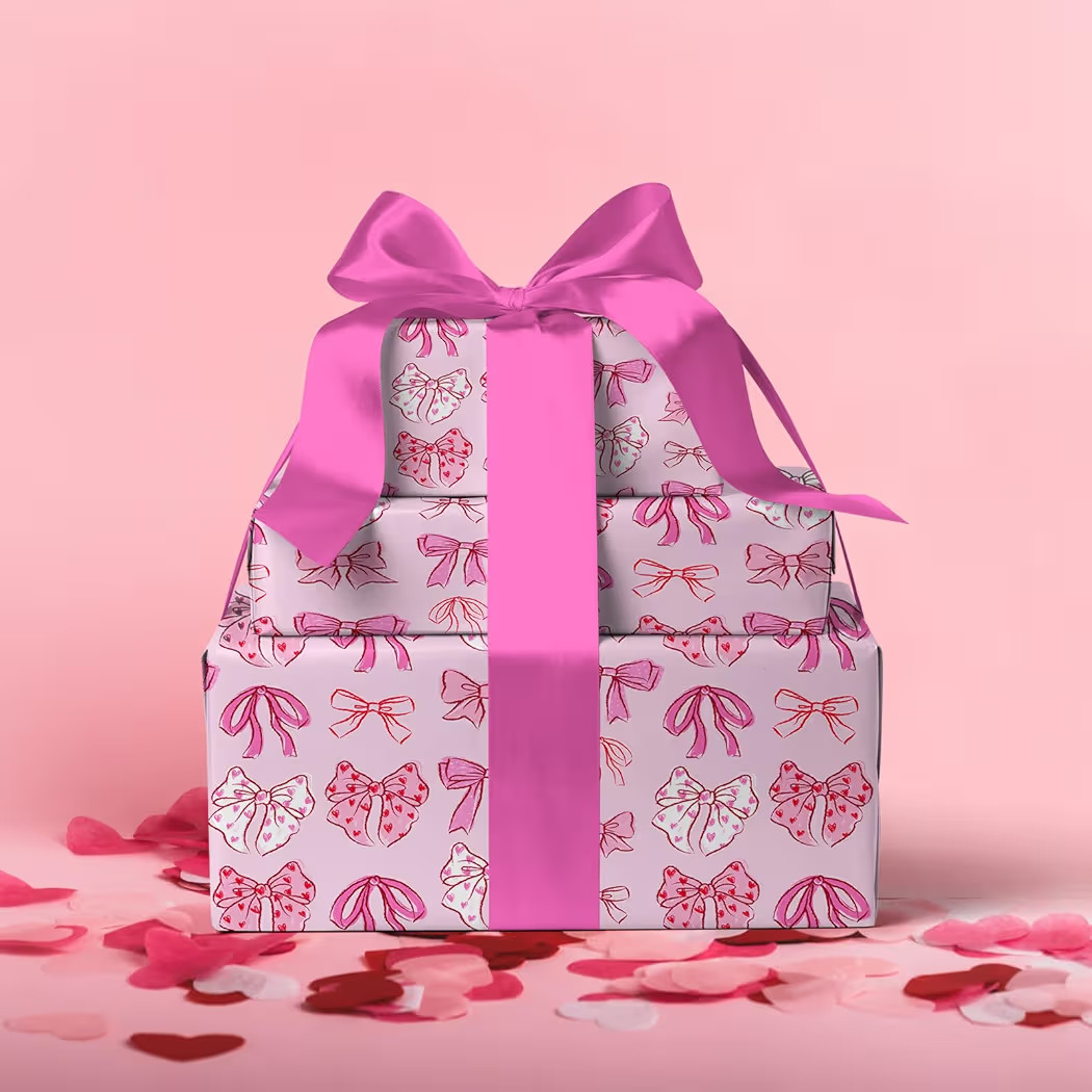LeZakaa Valentine's Bow Wrapping Paper Roll, Pink Bows Design Gift Wrap Paper for Girls, Women, f... | Amazon (US)