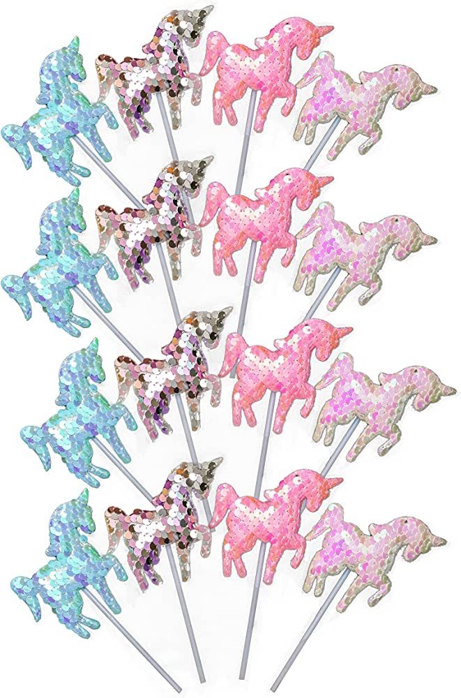 16PCS Unicorn Cake Toppers Sequin Cupcake Topper Cute Decorating Supplies Unicorn birthday decora... | Amazon (US)