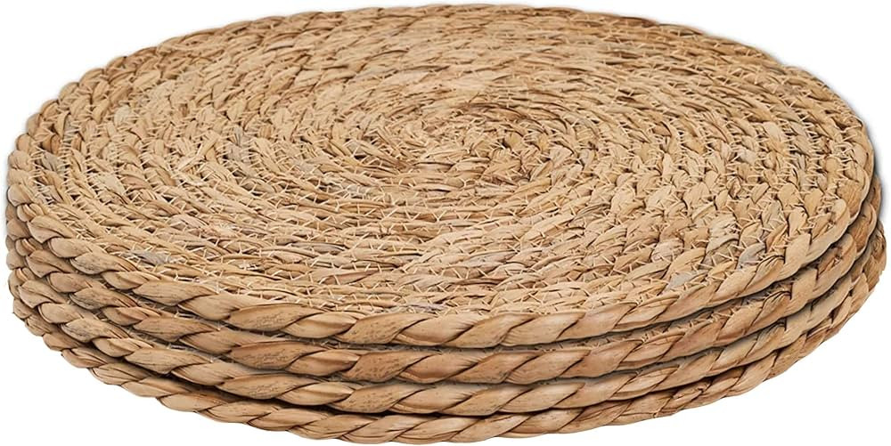 Defined Deco Woven Placemats Set of 4,12" Round Rattan Placemats,Natural Hand-Woven Water Hyacint... | Amazon (US)