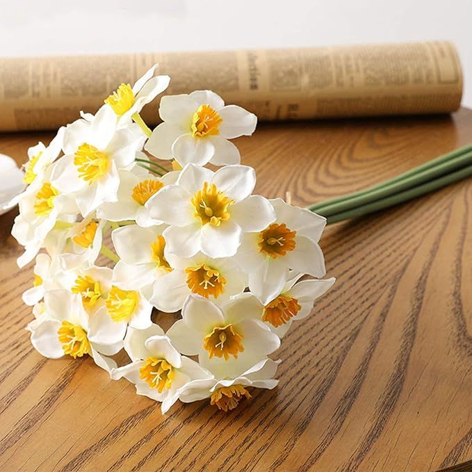 DNIEBW 12 Pcs Artificial Daffodils Flowers 15.7 Artificial Narcissus Flower Silk Fake Flowers Wed... | Amazon (US)