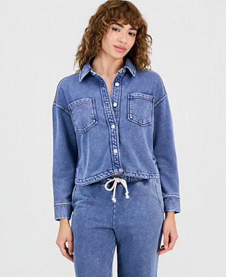 Petite Faux-Denim Knit Button-Front Shacket, Macy's Exclusive | Macy's