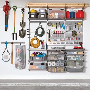 Platinum Elfa Utility Garage with Workstation | The Container Store