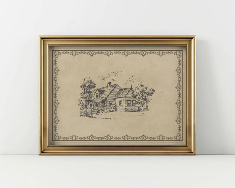 Vintage House Print Farmhouse Wall Art Traditional Home Decor Housewarming Gift Two Story House I... | Etsy (US)