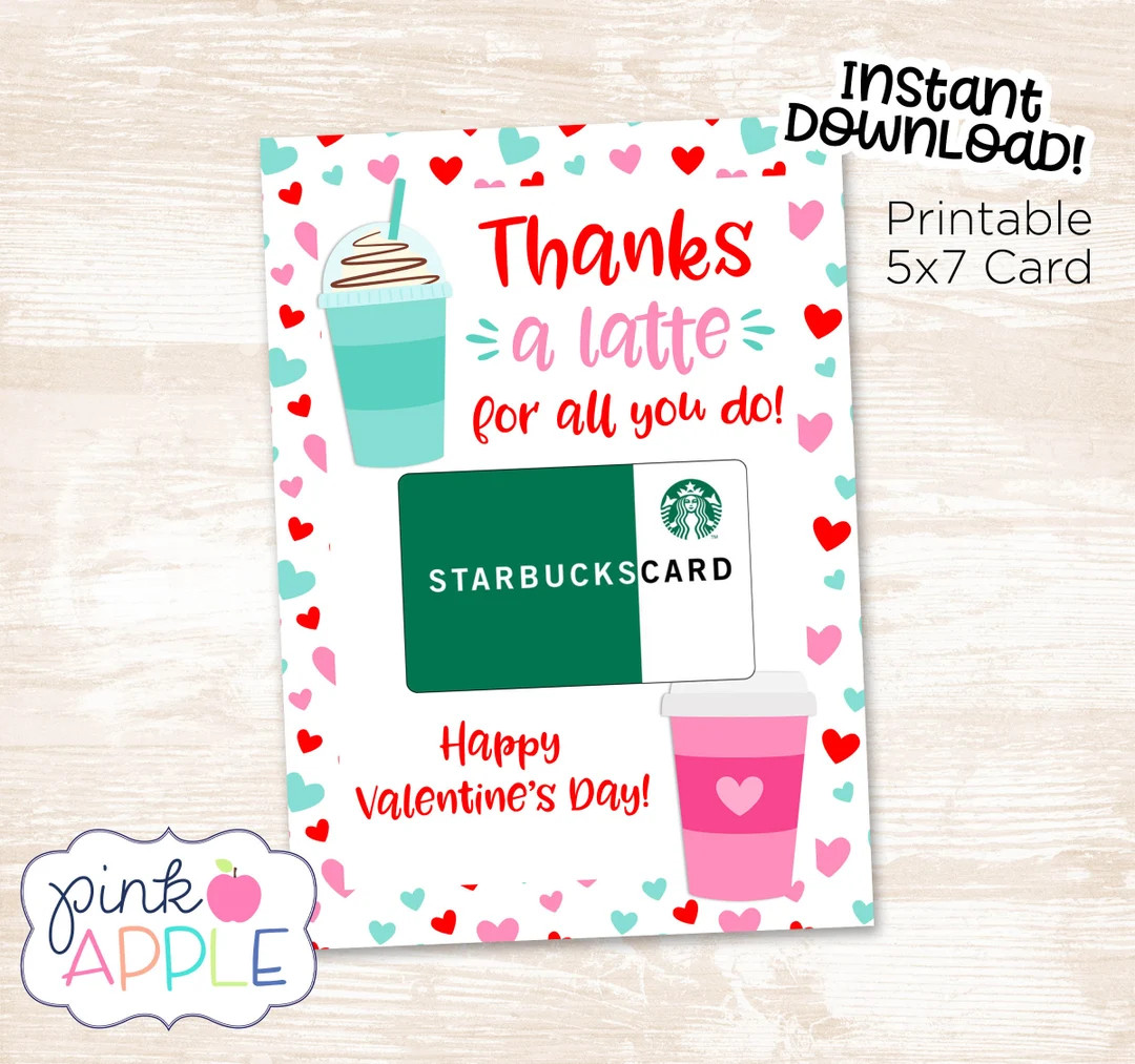 Thanks A Latte Teacher Valentine Card, Coffee Teacher Valentine, Gift Card Valentine, Instant Dow... | Etsy (US)
