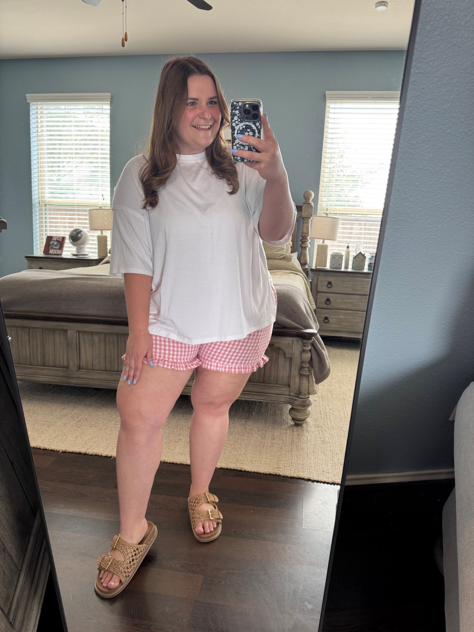 Casual, cute, and comfy spring outfit. I’m 5’1 and a size 16 wearing an xxl in this Amazon top. And an XXL in these Amazon boxer shorts. And I finished the look with Hey Dude sandals. Perfect for spring and summer! 

#LTKMidsize #LTKPlusSize #LTKootd