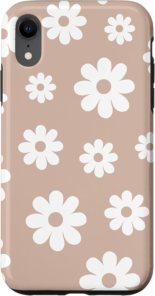 iPhone XR White Daisy Flower Floral Daisies on Pastel Light Beige Tan Case | Amazon (US)