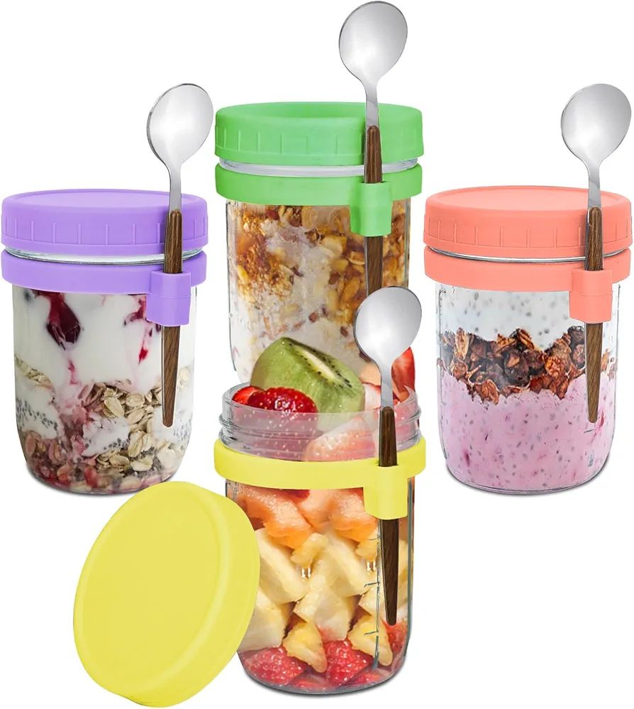 KETWOD Overnight oats containers jars with lids and spoons.The 16oz mason jars for overnight oats... | Amazon (US)