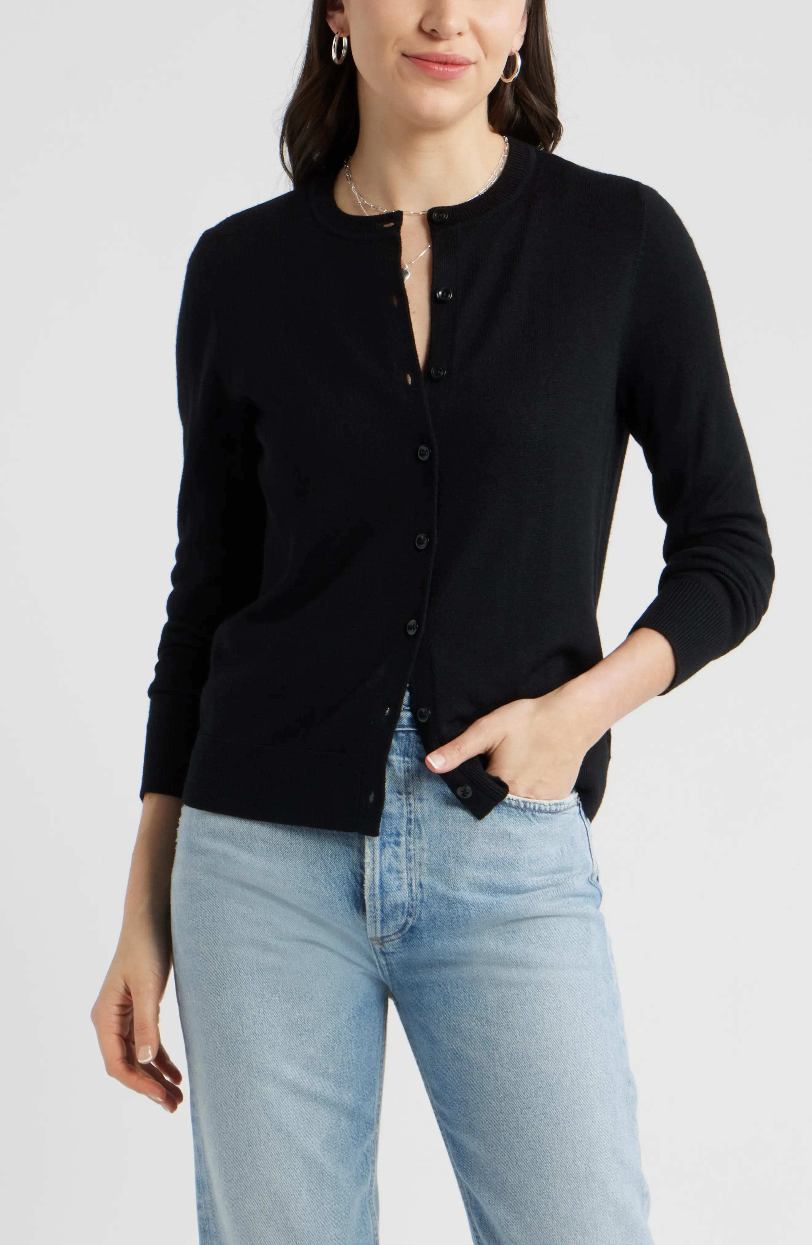 caslon(r) Merino Wool Blend Cardigan in Tan Doeskin Heather at Nordstrom, Size X-Small | Nordstrom