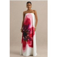 Breonna | Bright Pink Floral Placement Print Bandeau Maxi Dress | Club L London