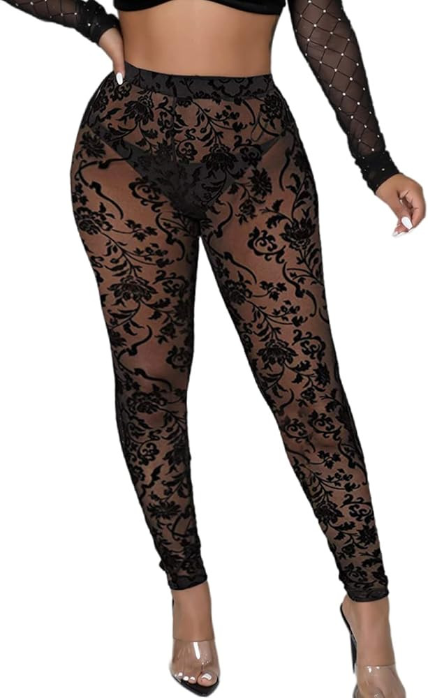 Women's Tie Dye Mesh Legging - High Waist Sheer Pantihose Long Pants Stretchy Tights Clubwear Clo... | Amazon (US)