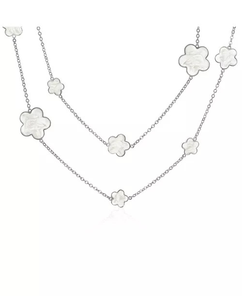 Fashion Long Double Wrap Strand Black Enamel Flower Clover Necklace Silver Plated 42 Inch | Macy's