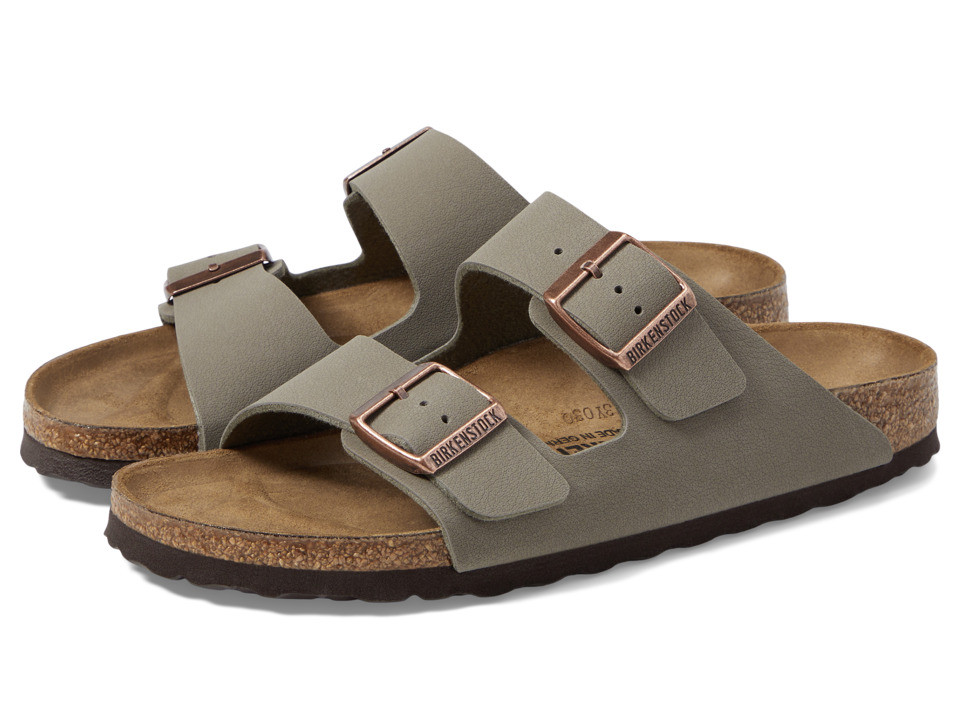 Birkenstock - Arizona - Birkibuctm (Unisex) (Stone Birkibuc) Sandals | Zappos