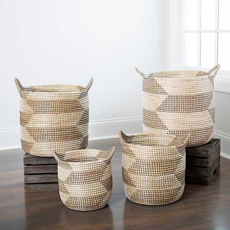 Gray and White Seagrass Baskets, Set of 4 | Kirkland's Home