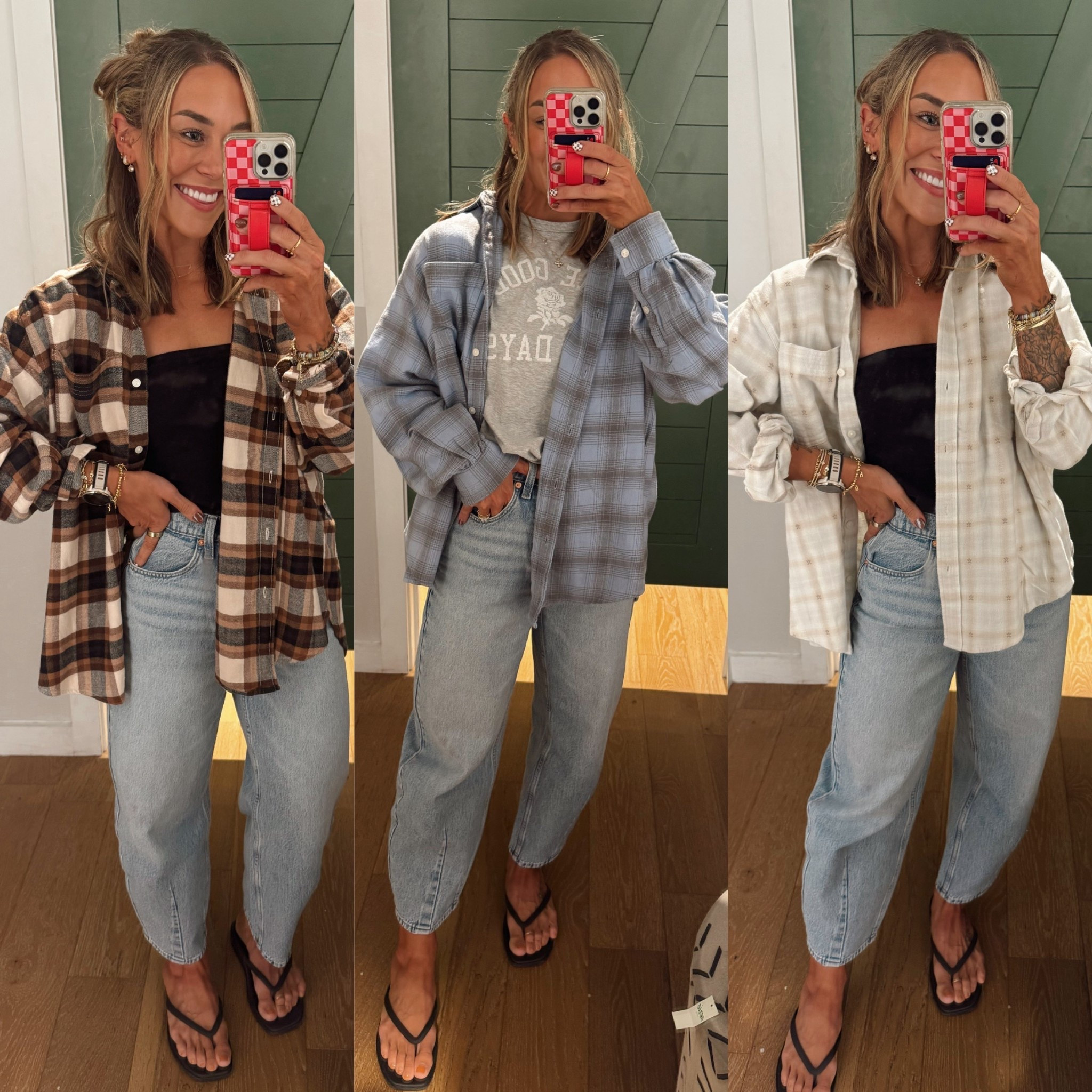 Classic staple plaid flannel 🧸🤎🦋 these color combos are GOREGOUS! 🥹 wearing a S in all! Barrel jeans size 2 & sandals tts! 

20% off stackable code for Aerie: LTKFALLSALE ✨

Ootd / aerie / fall sale / comfy / casual / cute / Holley Gabrielle / fall fit inspo 

#LTKSaleAlert #LTKFallSale #LTKPetite