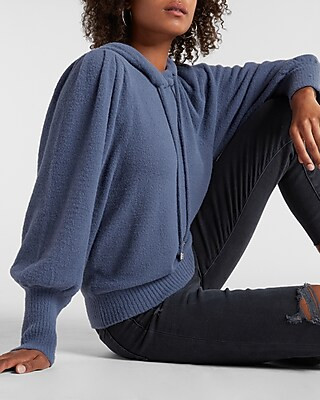 Cozy Balloon Sleeve Hooded Sweater | Express