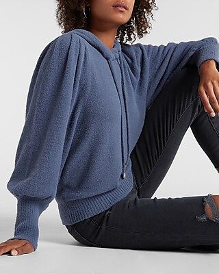 Cozy Balloon Sleeve Hooded Sweater | Express