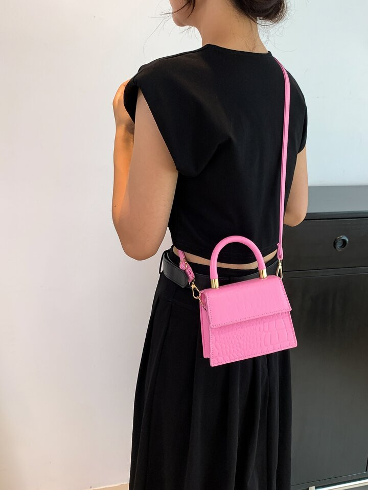 Populair Krokodillen patroon Effen kleur Imitatieleer Magnetisch Draai Elegant Mini Handtas Cross... | SHEIN